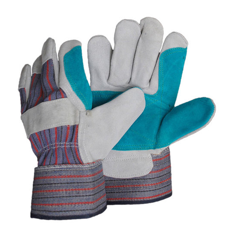 LG008 Doppellagige Schutzhandschuhe aus Rindsleder mit Gummimanschette